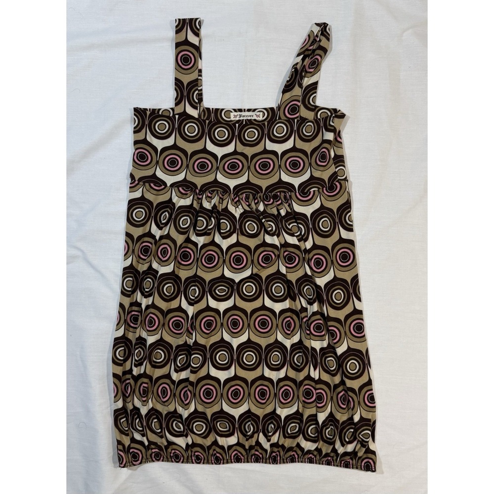 Women's FOREVER Brown‎ Tan Cream Pink Patterned  Top Size Large Y2K